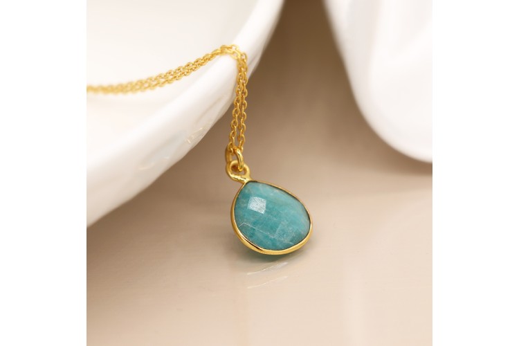 14k Gold Plated Amazonite Teardrop Necklace
