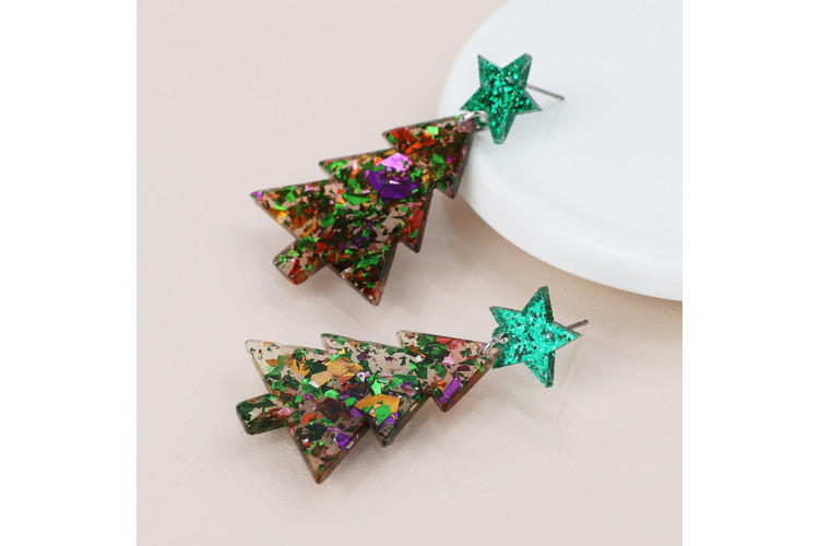 Acrylic green mix christmas tree earrings