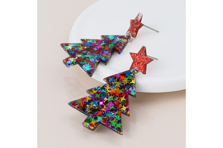 Acrylic red mix christmas tree earrings