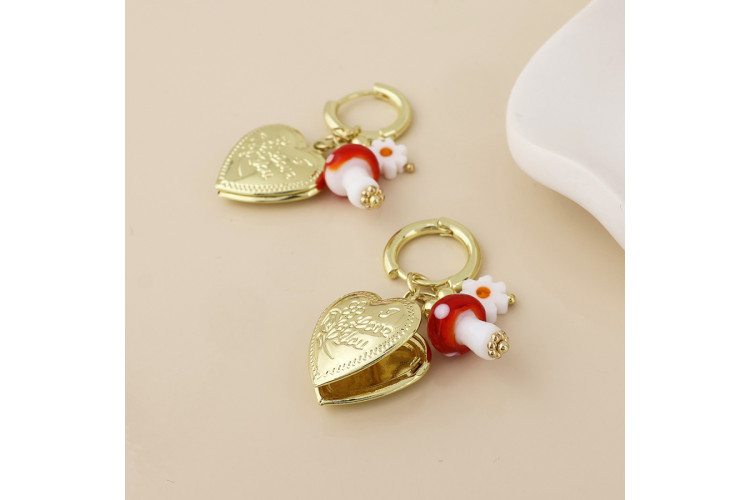 Alice stainless steel gold plated hoop, locket and charm earrings