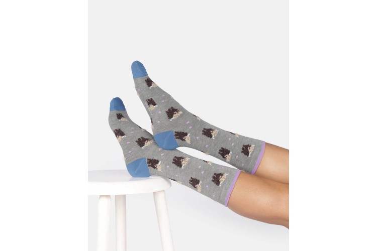 Bamboo socks UK 4 -7 Highland Cow in Grey Marle