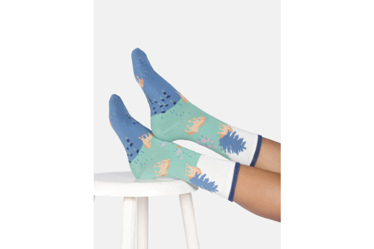 Bamboo socks UK 4 -7 Pony in Field - Mint Green