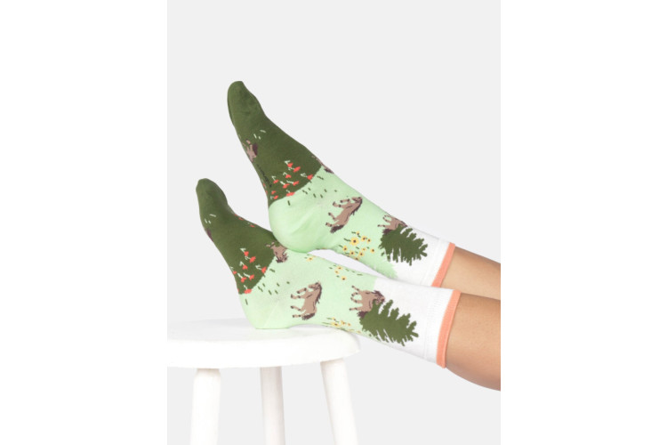 Bamboo socks UK 4 -7 Pony in Field - Pea Green
