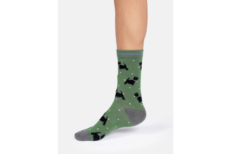 Bamboo socks UK 4 -7 Scottie Dog on Green