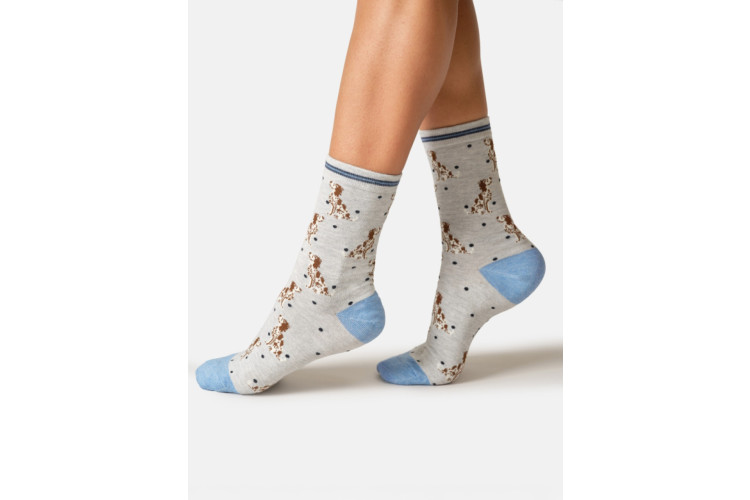 Bamboo socks UK 4 -7 Springer Spaniel on Grey Marle