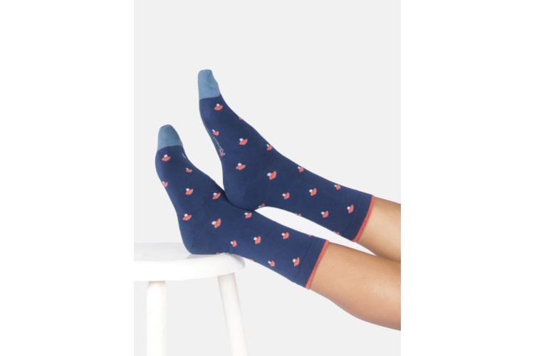 Bamboo socks UK 4 -7 Toadstools on Ink Blue