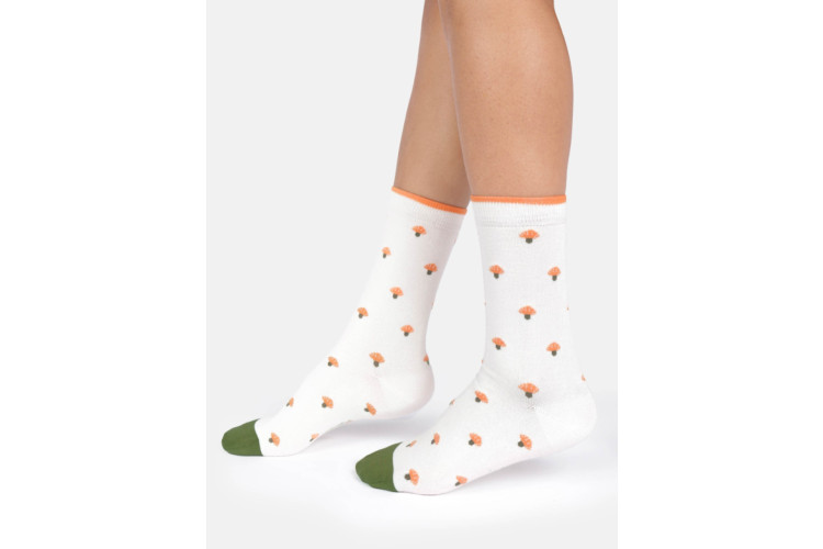 Bamboo socks UK 4 -7 Toadstools on Stone White