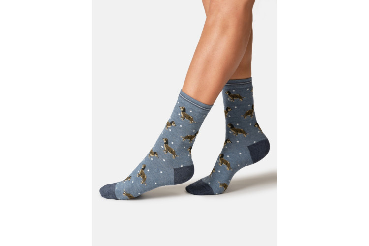 Bamboo socks UK 4 -7 Dachshund Dog on a Deep Blue