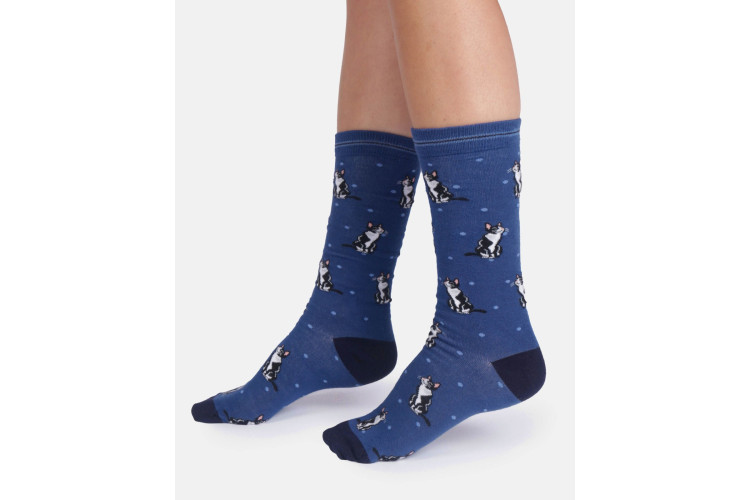 Bamboo socks UK 4 -7 Tuxedo Cat on a Deep Blue