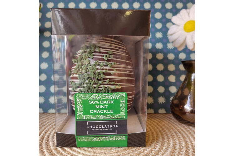 Belgian 56% Cocoa Chocolate Easter Egg with Crystallised Mint Leaves (220g)