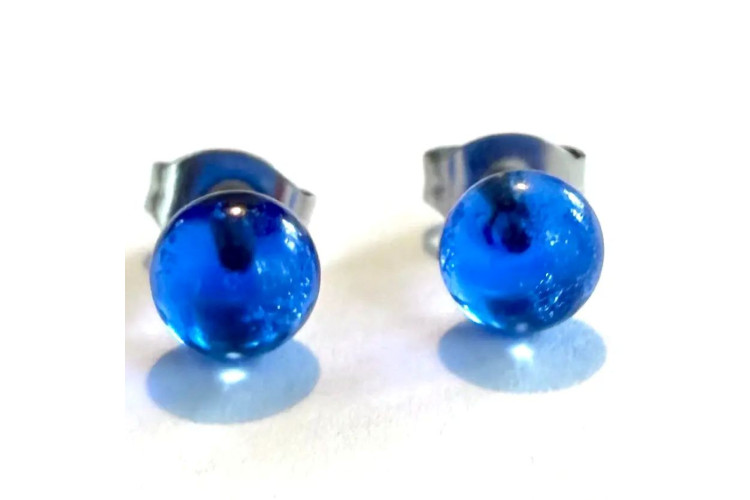 Blue Recycled Whisky Bottle Studs by Helen Chalmers