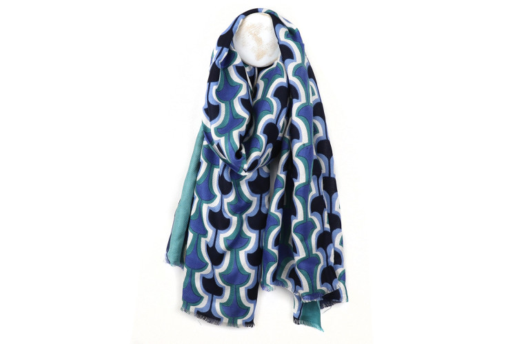 Blue Retro Repeat Pattern Bamboo Scarf 