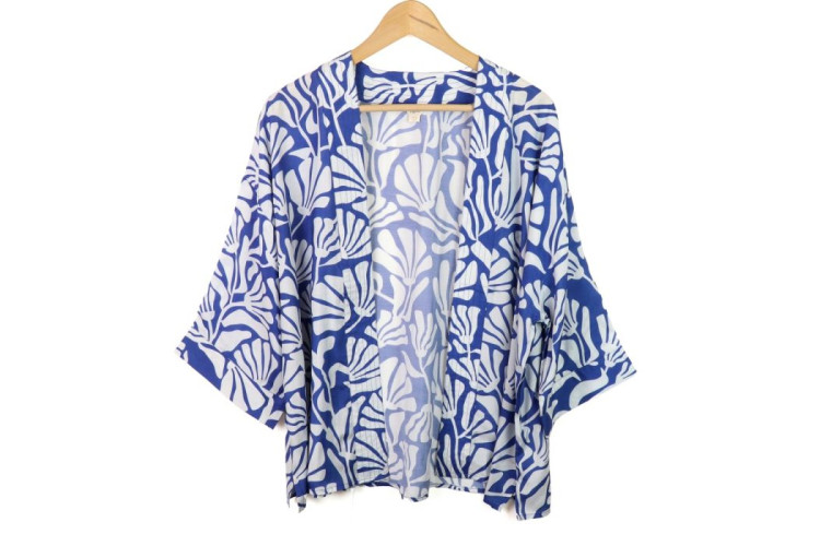 Blue Silhouette Print Kimono