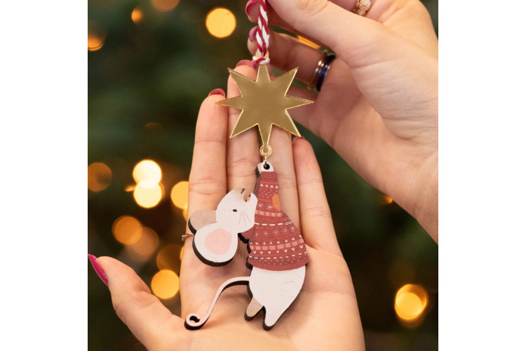 Burgundy Hanging Mouse Christmas Decoration