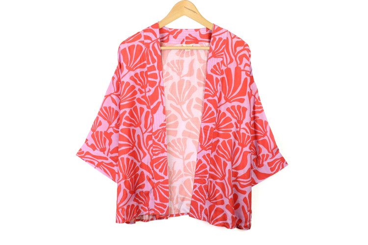 Coral silhouette print kimono