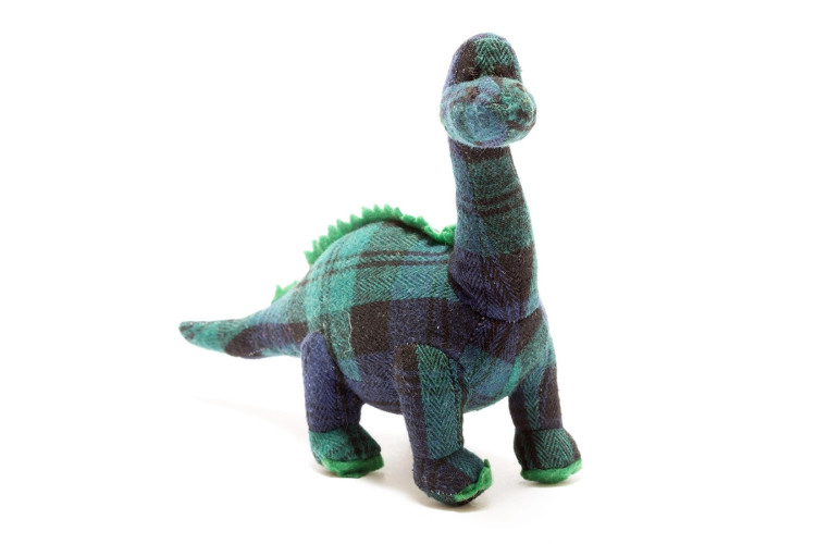 Diplodocus Dinosaur Baby Rattle in Tartan / Plaid