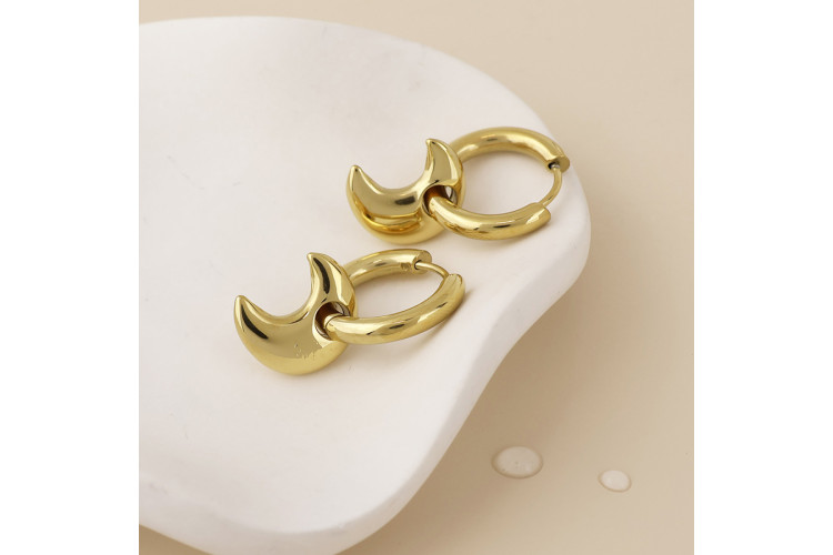 Dream stainless steel gold plated chunky crescent moon hoop earrings