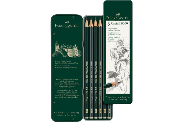 Faber-Castell Castell 9000 Graphite Pencil Graphite Tin 6