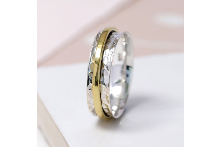 Fine Silver Spinning Ring With Brass