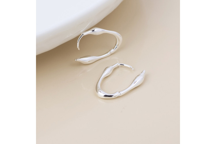 Flux silver plated molten oval hoop earrings