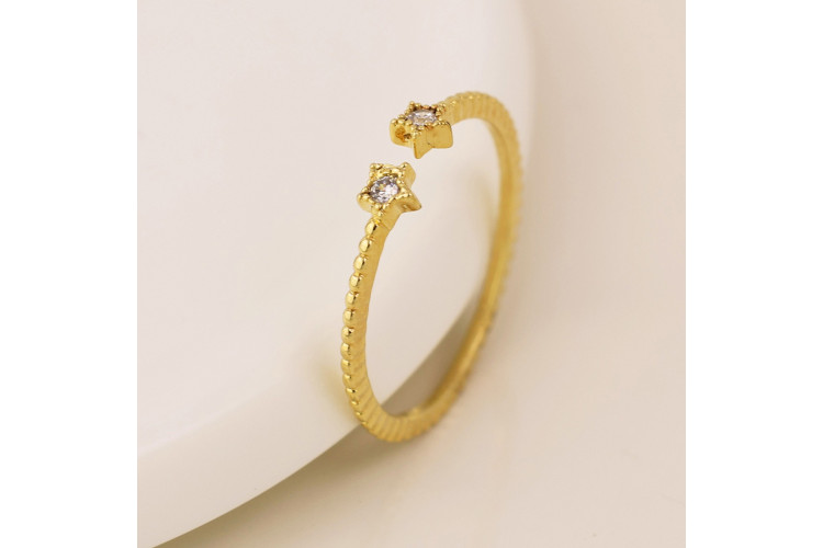 Gold plated double crystal star open band ring