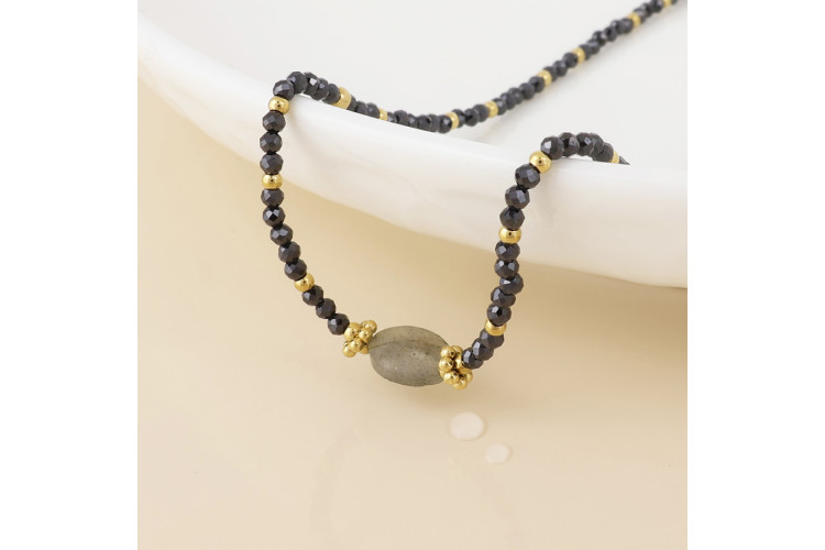 Gold Plated Grey Bead Necklace
