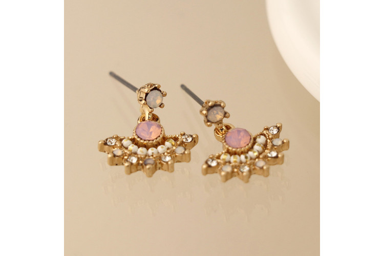 Golden, pink and white fan drop earrings