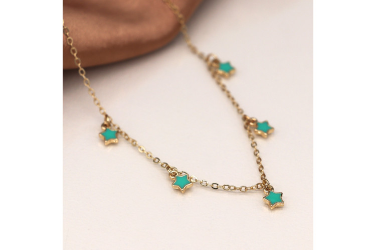 Golden chain and turquoise stars necklace