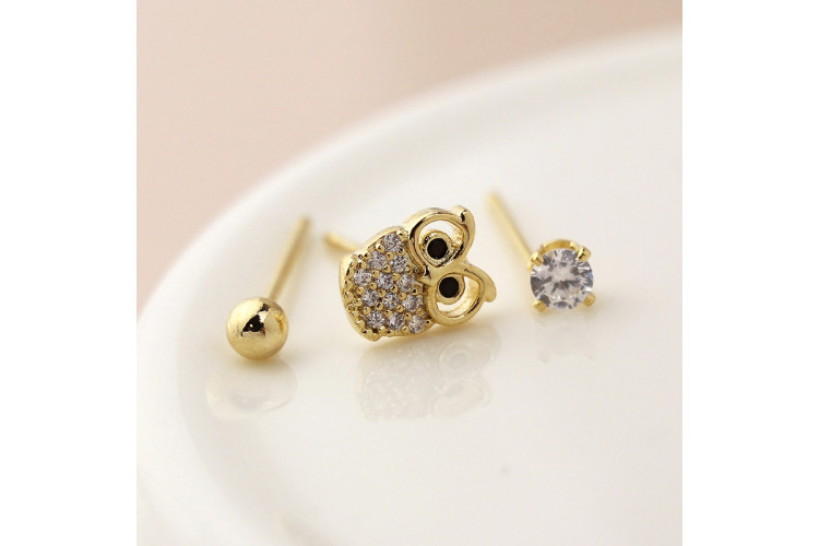 Golden crystal owl earring set