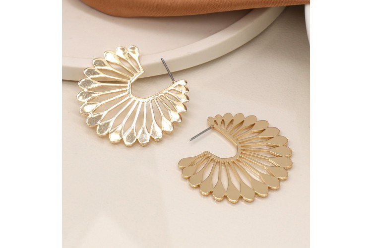 Golden Polished Fan Hoop Earrings