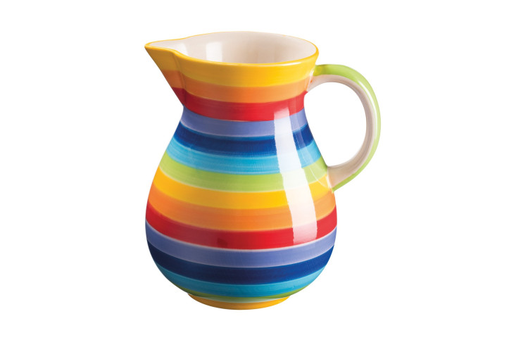 Hand painted rainbow stripe ceramic large jug