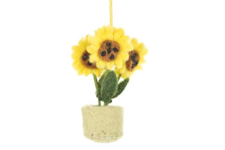 Handmade Hanging Fair trade Felt Pot 'o' SunflowersDecoration