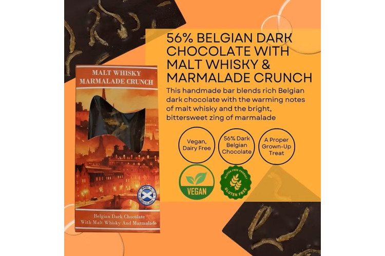 Handmade In Scotland - Malt Whisky Marmalade Crunch Dark Chocolate Bar