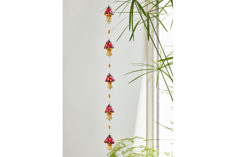 Handpainted Sstring Of Wooden Mushrooms