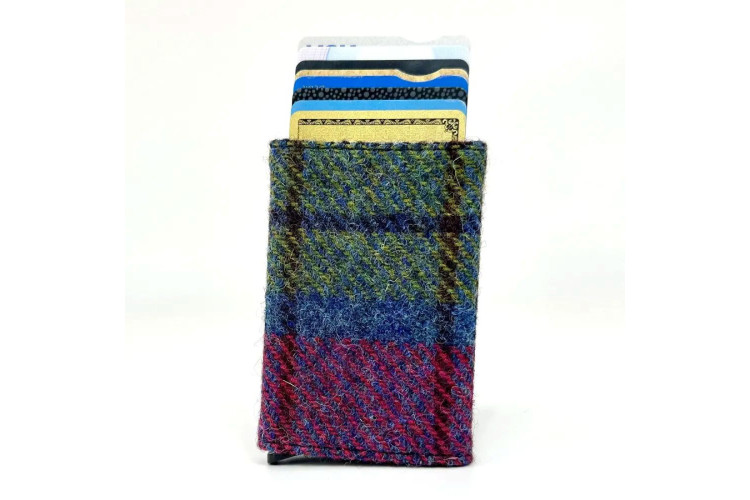 Harris Tweed Pop Up Card Holder, Blue & pink