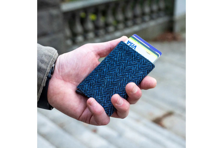 Harris Tweed RFID Pop Up Card Holder - Blue