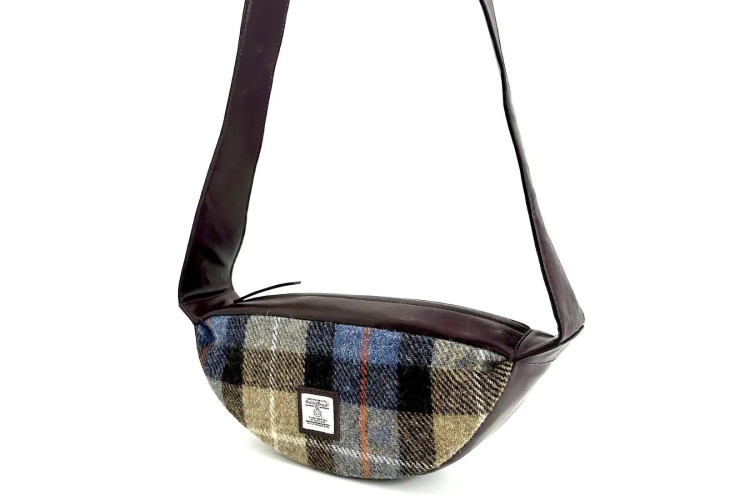 Harris Tweed Sling Cross Body Bag, Blue Brown Plaid