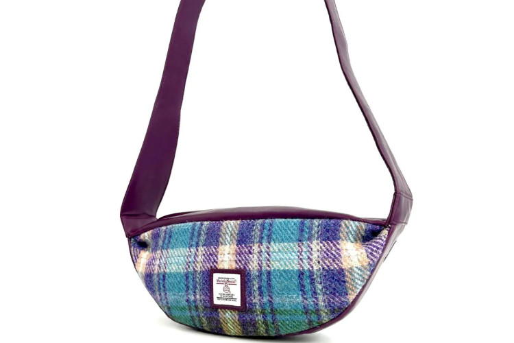 Harris Tweed Sling Cross Body Bag, Green Purple Plaid
