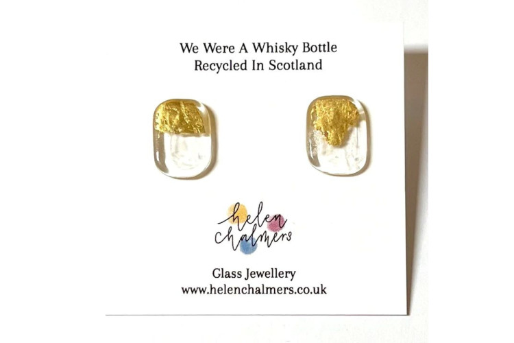 Helen Chalmers Freeform Panel Stud Earrings, Made from Recycled Whisky Bottle