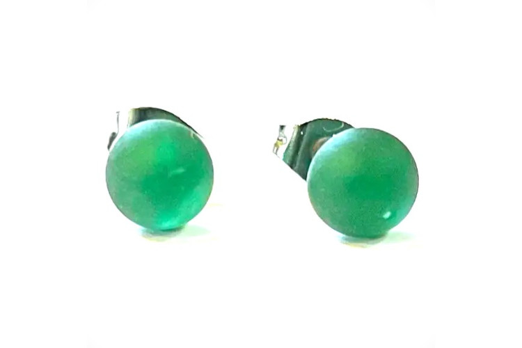 Frosted Green Recycled Whisky Bottle Stud Earrings by Helen Chalmers