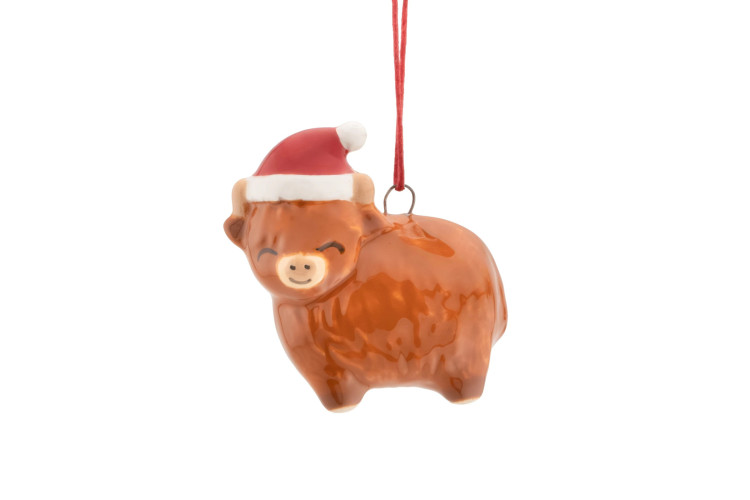 Highland Cow Ceramic Christmas Decoration