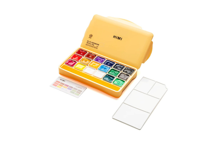 HIMI Jelly Cup Gouache Set 18 Paint Colours Yellow Case