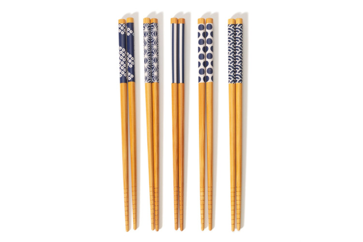 Japandi Bamboo Blue Chopsticks - Set Of 5