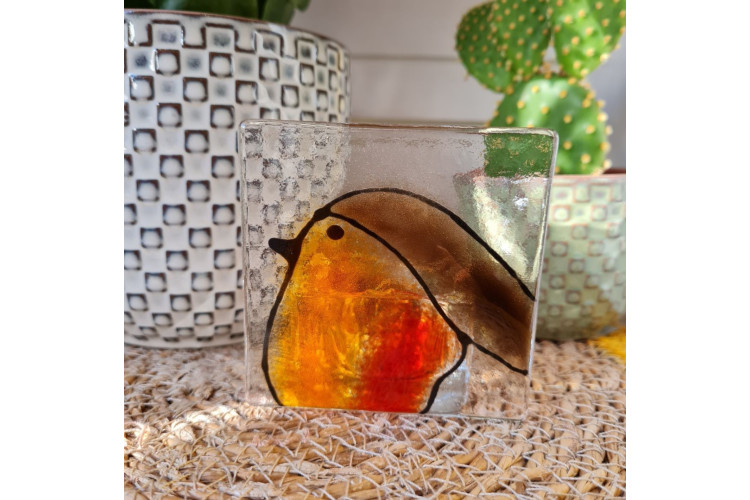 Marc Peters Fused Glass Robin Candle Holder