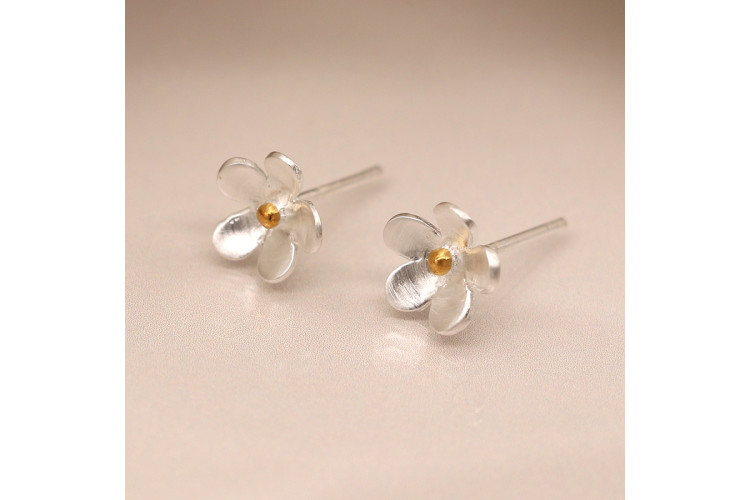 Matt Silver Flower Earring Gold Plate