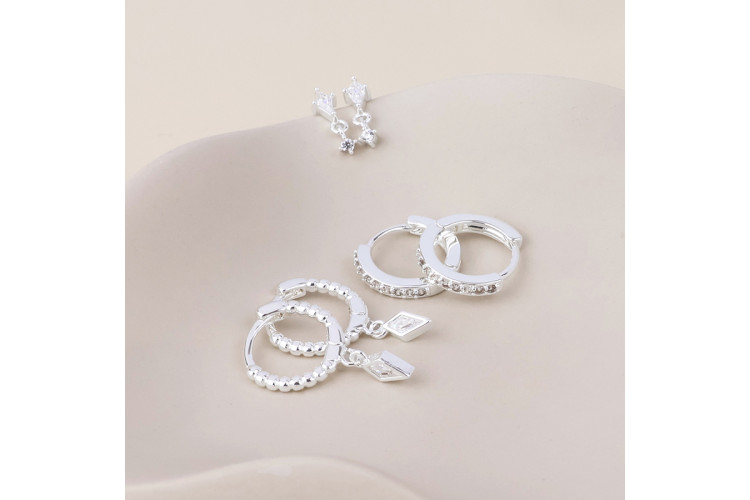 Mia silver plated crystal marquis hoops and stud earring set