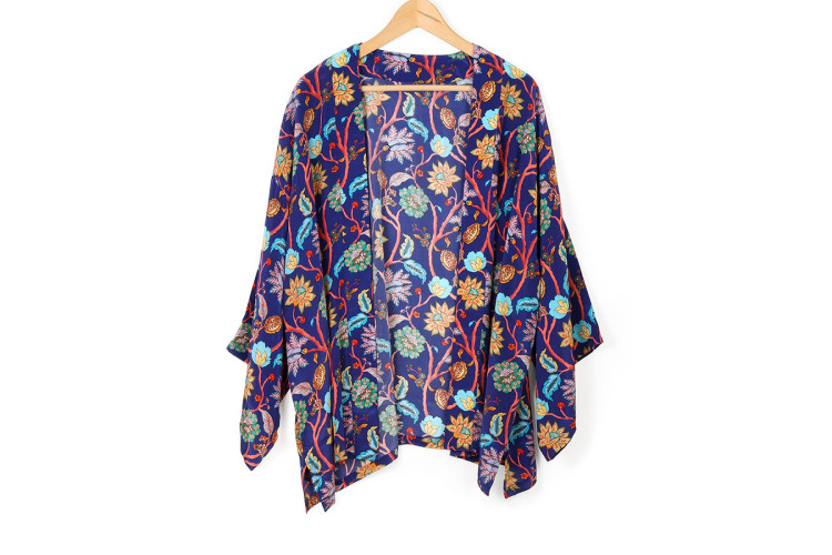 Navy mix paisley flower print kimono