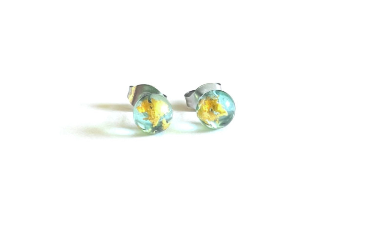 Opal and Gold Recycled Whisky Bottle Studs by Helen Chalmers