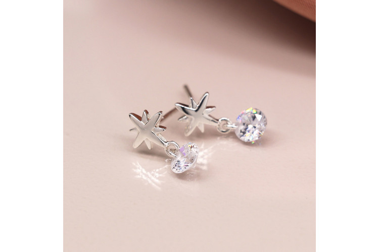 Peace-Of Mind-Sterling-Silver-Star-And-CZ-Drop-Stud-Earings