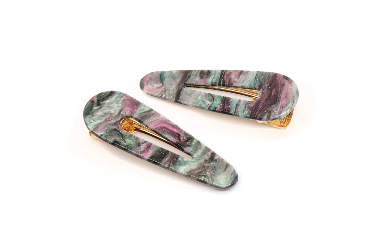 Pink & Teal Marble Acrylic Hair Slide Set
